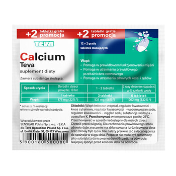 Calcium Teva (Calcium Pliva) Brausetabletten, 12 Stück + 2 Stück – zur schnellen Calciumaufnahme und Unterstützung der Knochengesundheit