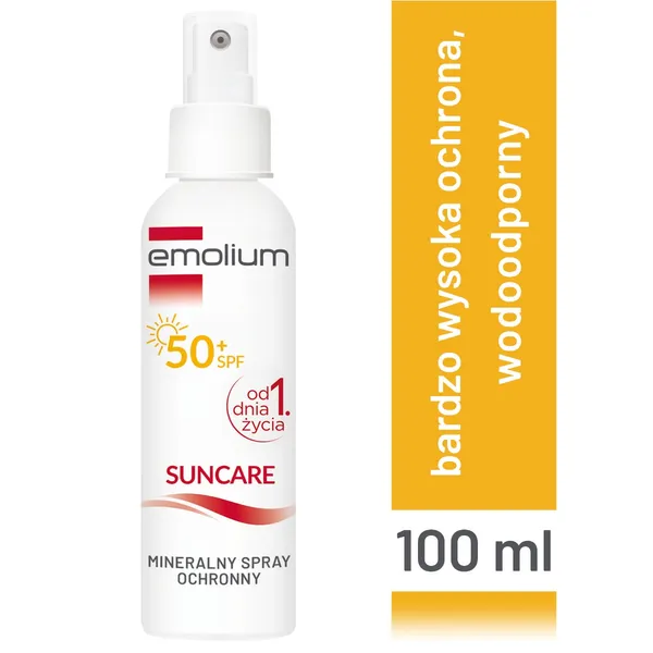 Emolium Suncare Mineralischer Sonnenschutzspray SPF 50+ – 100% mineralische Filter, Schutz vor UVA, UVB und IR-Strahlung, ideal für empfindliche Haut