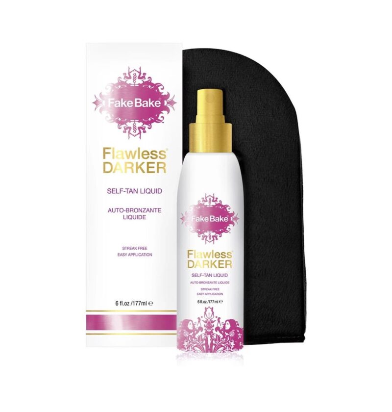 Fake Bake Flawless Darker Selbstbräuner in Flüssigform, 177 ml mit Handschuh – Intensiver und langanhaltender Selbstbräuner für makellose Bräune ohne Flecken. Ideal für empfindliche Haut und Allergiker, vegan-freundlich, ohne Parabene und Konservierungsstoffe. Perfekte Anwendung mit dem mitgelieferten Dual Mitt-Handschuh