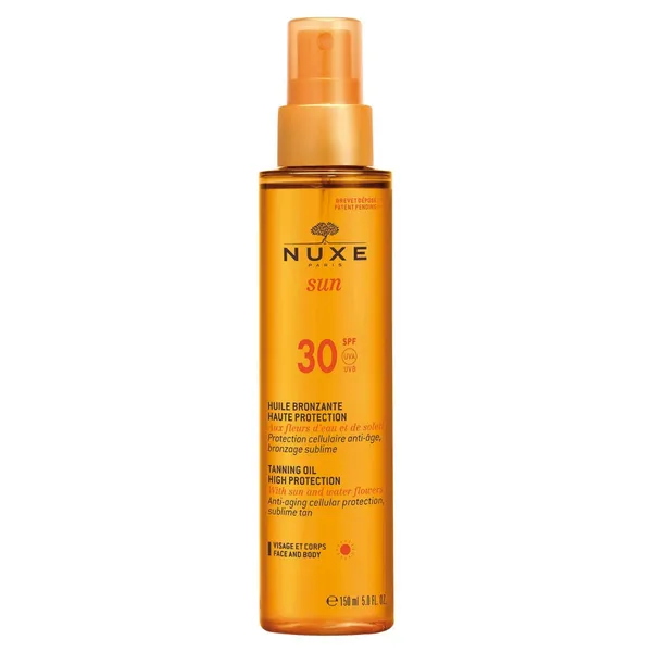 NUXE Sun Schutzöl SPF 30 für Gesicht und Körper, 150 ml Spray – Hochwertiger Sonnenschutz mit einzigartigen Blumenauszügen. Bietet Anti-Aging-Schutz und intensives Bräunungserlebnis. Wasserfest, pflegt die Haut und verleiht einen luxuriösen Duft nach Orange, Tiaré-Blüte und Vanille. Ideal für alle Hauttypen.