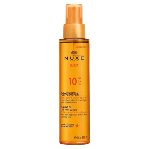 NUXE Sun Schutzöl SPF10 für Gesicht und Körper, 150 ml - Bräunungsöl mit einzigartigen Pflanzenextrakten und Wasserfestigkeit