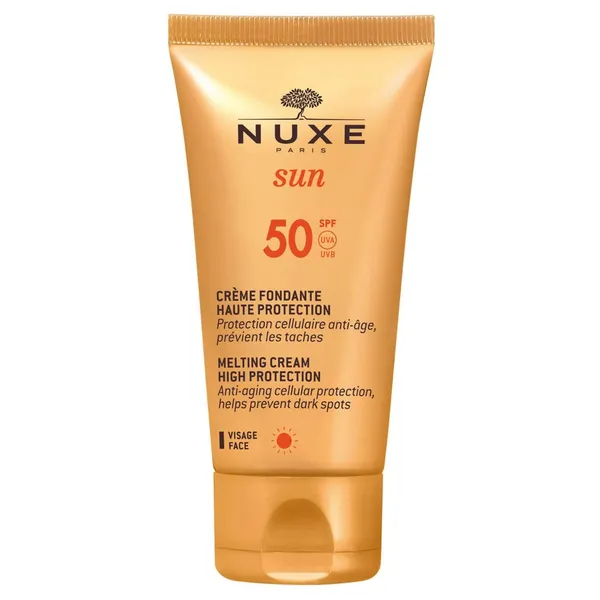 Nuxe Sun SPF 50 Gesichtscreme bietet hohen Sonnenschutz mit Blütenextrakten, schützt vor UV-Strahlung, Austrocknung und Sonnenbrand. Ideal für normale Haut