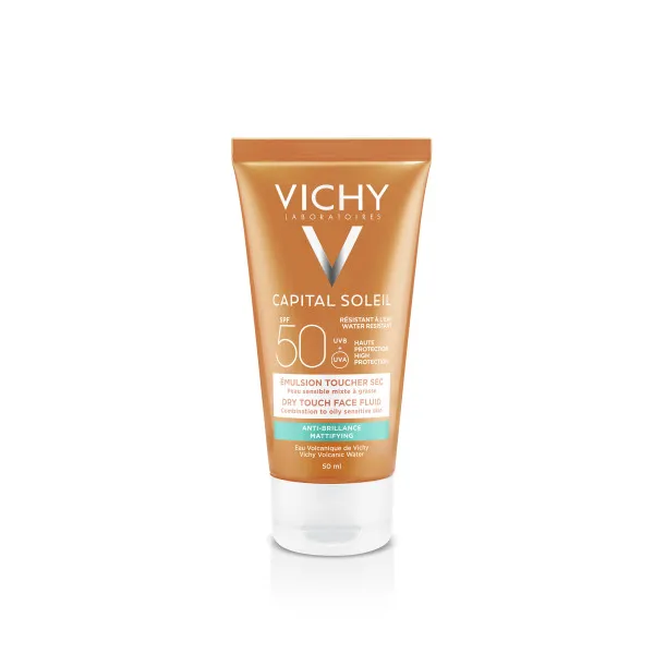 Vichy Capital Soleil Mattierende Gesichtspflege SPF 50 – hochwirksame Sonnenpflege für das Gesicht. Schützt vor UV-Schäden und vorzeitiger Hautalterung, ideal für fettige Haut