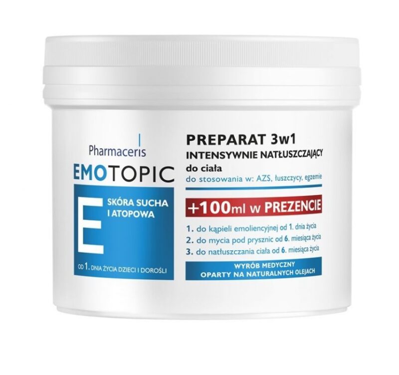 Pharmaceris E Emotopic 3 in 1, intensiv einfettendes Präparat, 400 ml + 100 ml – intensive Pflege für sehr trockene Haut, spendet langanhaltende Feuchtigkeit und Schutz