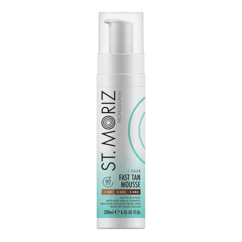 St. Moriz Professional Schnellbräunungsmousse – Selbstbräuner für sofortige, gleichmäßige Bräune in 60 Minuten, 200 ml. Enthält Olivenmilch und Vitamin E für pflegende und langanhaltende Ergebnisse.