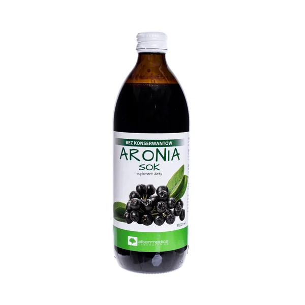 Aronia-Saft mit Vitamin C in einer Flasche, reich an Antioxidantien und ideal für die Stärkung des Immunsystems