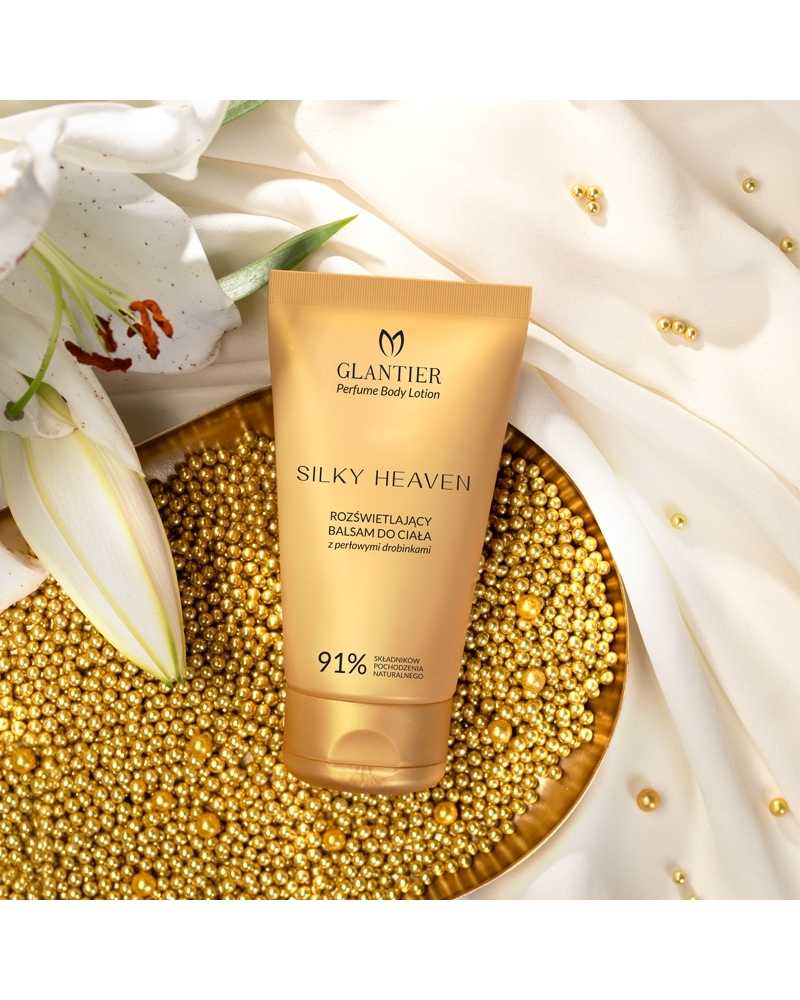 Aufhellender Körperbalsam Silky Heaven 150 ml in eleganter Verpackung, angereichert mit natürlichen Inhaltsstoffen, sorgt für intensive Feuchtigkeit und strahlenden Glanz