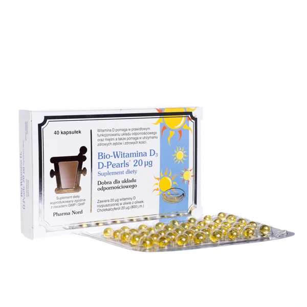 Bio-Witamina D3 D-Pearls, 40 Kapseln – Nahrungsergänzungsmittel zur Unterstützung des Immunsystems mit 20 mcg Vitamin D3 pro Kapsel