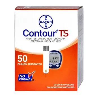 Alternativtext: Contour TS Teststreifen, 50 Stück in der Verpackung, ideal für präzise Blutzuckermessungen bei Diabetikern