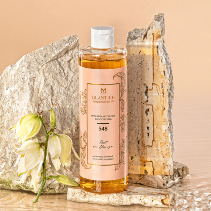 Glättendes Duschöl Glantier 548 in einer 400 ml Flasche, ideal für die Pflege trockener Haut mit orientalisch-würzigem Duft.
