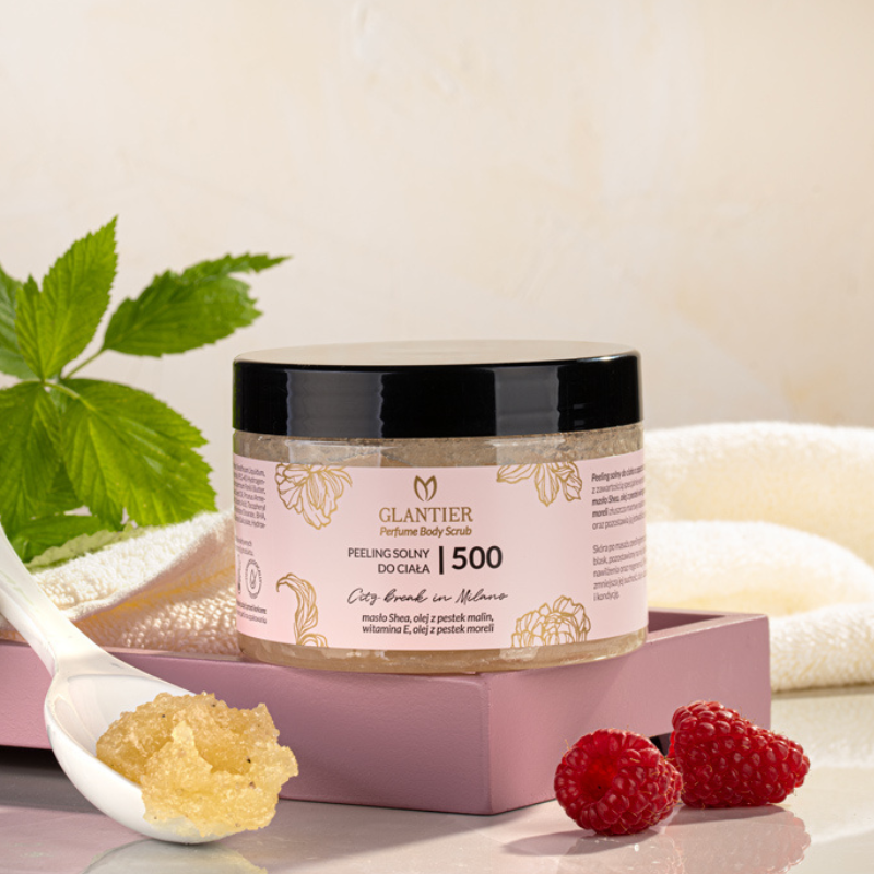 Körper-Salzpeeling Glantier 500 - 300 g mit chypre-fruchtigem Duft, pflegende Formel mit Sheabutter und Traubenkernöl, sanfte Peelingkörner für glatte und geschmeidige Haut, ideal für trockene Haut, verwöhnt die Sinne, perfektes Heim-SPA Erlebnis