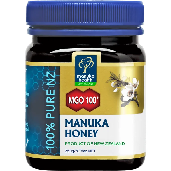 Manuka-Honig MGO 100+, 250 g in einem eleganten Glasbehälter, ideal zur Unterstützung des Immunsystems und für die tägliche Gesundheit