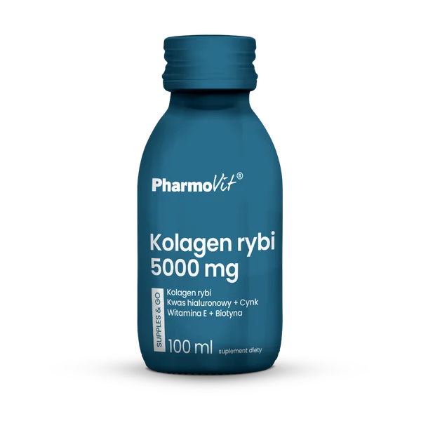 Pharmovit Fischkollagen 5000 mg Supples & Go – flüssiges Nahrungsergänzungsmittel für gesunde Haut, Haare und Gelenke