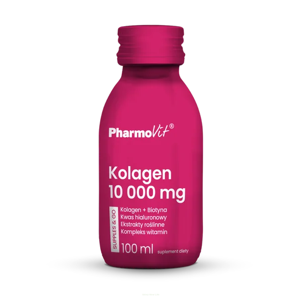 Pharmovit Kollagen 10.000 mg Supples & Go, flüssiges Nahrungsergänzungsmittel zur Unterstützung von Haut, Haaren und Gelenken