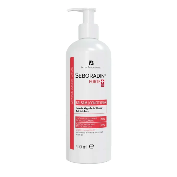 Seboradin Forte Balsam gegen Haarausfall in einer 400 ml Flasche, enthält natürliche Inhaltsstoffe zur Stärkung und Pflege der Haare