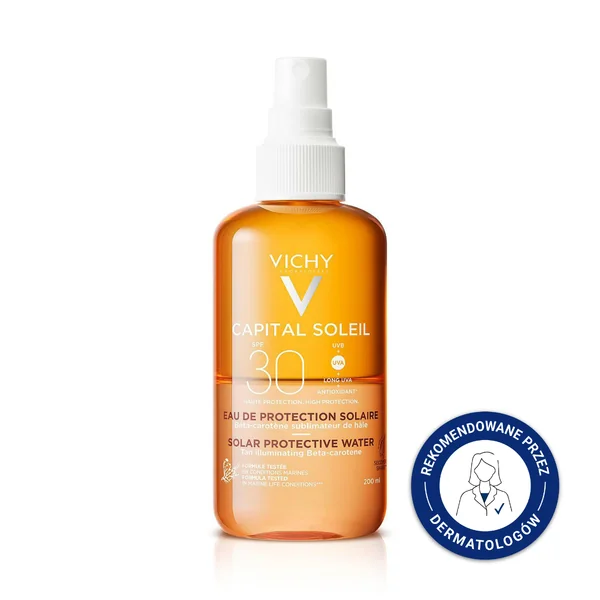 Vichy Ideal Soleil Bräunendes Wasser SPF 30, 200 ml Spray – Schützendes Sonnenschutzspray mit LSF 30 für natürlichen Teint, intensive Feuchtigkeit und gleichmäßige Bräune. Leichte, erfrischende Formel für alle Hauttypen, wasserfest und dermatologisch getestet.