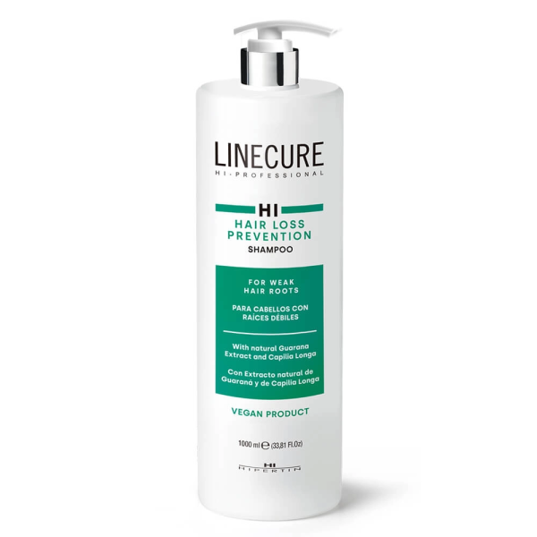 Flasche des Hipertin Linecure Hair Loss Prevention Shampoos gegen Haarausfall, 1000 ml. Professionelles Shampoo zur Vorbeugung von Haarausfall und Stärkung der Haare