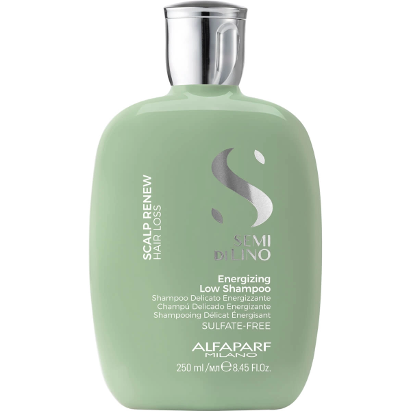 Flasche des Alfaparf Semi Di Lino SCALP CARE Energizing Shampoos für haarausfallanfälliges Haar, 250 ml. Professionelles Shampoo zur Stärkung der Haarwurzeln