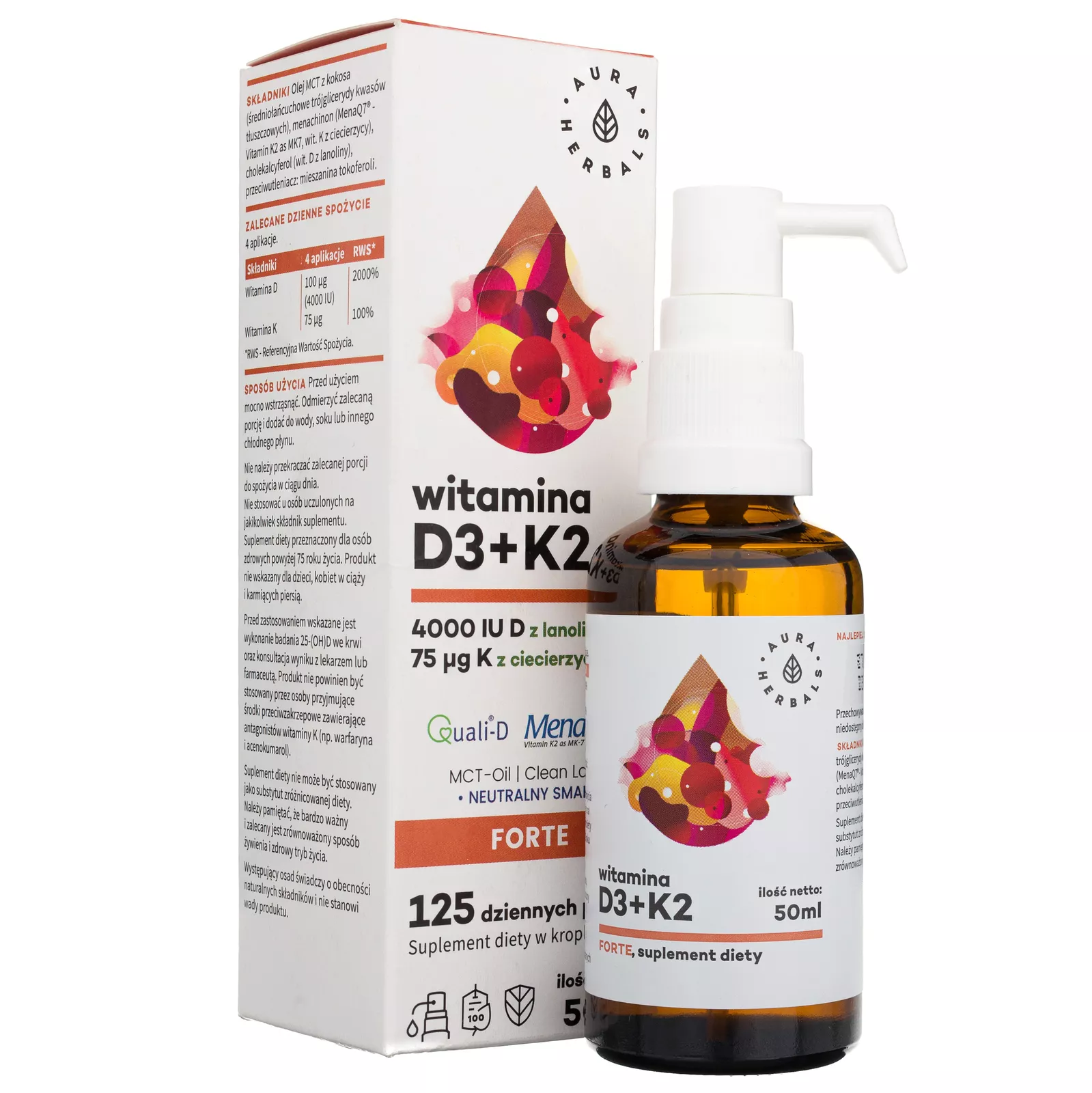 Aura Herbals Vitamin D3 4000 IU + K2mk7 - 50 ml: Hochwertiges Nahrungsergänzungsmittel zur Unterstützung des Immunsystems und der Knochengesundheit, 4000 IE pro Portion
