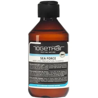 Flasche des Togethair Sea Force natürlichen Shampoos gegen Haarausfall, 250 ml. Natürliches Shampoo zur Stärkung und Vorbeugung von Haarausfall