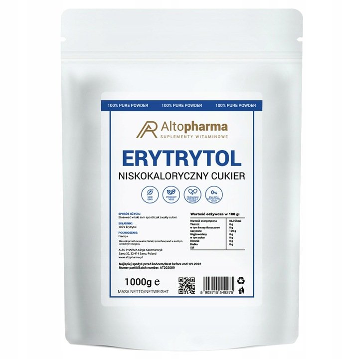 Altopharma Erythrit 1 kg – natürlicher, kalorienfreier Zuckerersatz, geeignet für Veganer und Diabetiker, ohne künstliche Füllstoffe und Gentechnik