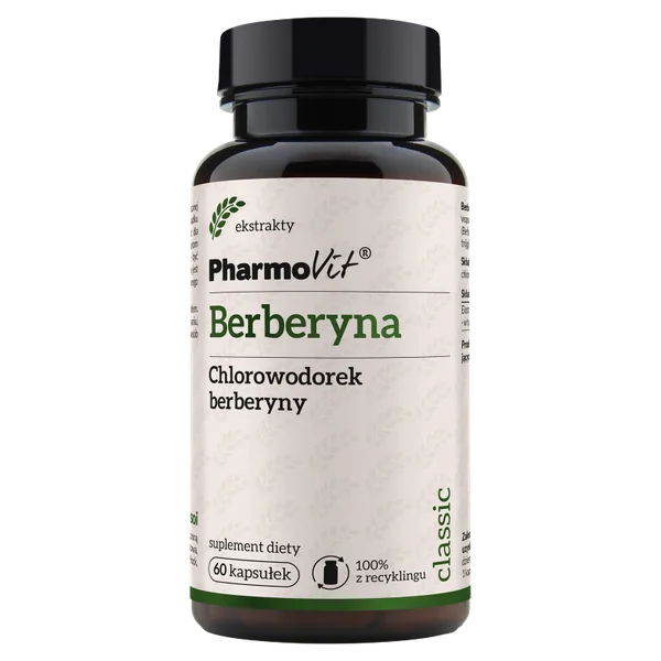 Berberine Pharmovit 60 Kapseln, Nahrungsergänzungsmittel mit Berberitze-Extrakt zur Unterstützung der Blutzuckerregulation und Lebergesundheit