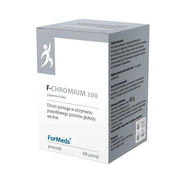 ForMeds F-Chromium 200 enthält 200 µg Chrom in hochabsorbierbarer Form (Chrompikolinat) zur Unterstützung des Blutzuckerspiegels