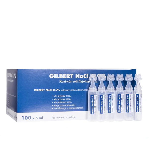 Gilbert NaCl 0,9% sterile Kochsalzlösung in 100 x 5 ml Ampullen für Nasen- und Augenpflege, Inhalationen und Wundreinigung