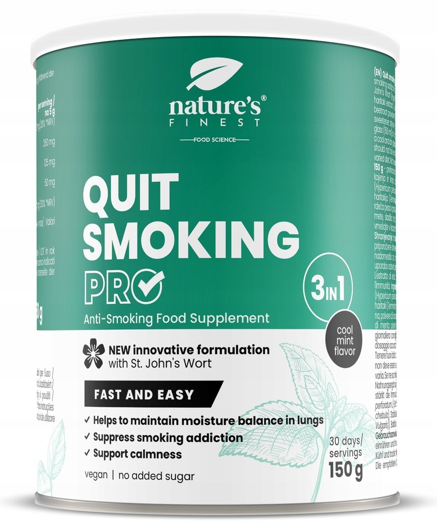 Quit Smoking PRO enthält natürliche Inhaltsstoffe wie Johanniskraut und Baldrian zur Unterstützung des Rauchstopps ohne Nikotin