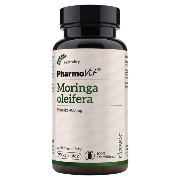 Pharmovit Moringa Oleifera 90 Kapseln, Nahrungsergänzungsmittel mit Moringa Blätter Extrakt zur Unterstützung der Blutzuckerregulation und Gesundheit