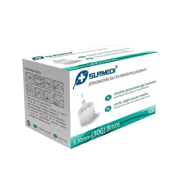 Sterile 30G Einwegnadeln für Insulinpens, 8mm Länge, 100 Stück. Ideal für sichere und einfache Injektionen von Insulin und anderen Medikamenten