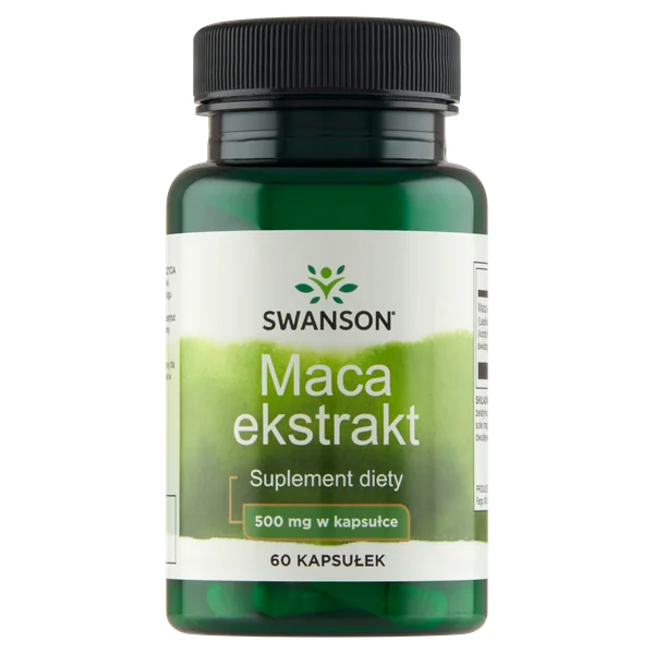 Swanson Maca 500 mg Kapseln, Nahrungsergänzungsmittel zur Unterstützung von Energie und Libido, 60 Kapseln in der Verpackung