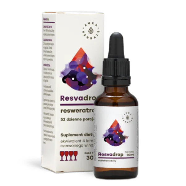 Aura Herbals Resvadrop Resveratrol Tropfen – Nahrungsergänzungsmittel, 2,5 % Resveratrol aus Traubenschalen, 30 ml Flasche