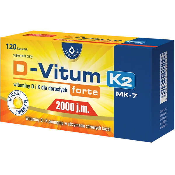 D-Vitum Forte 2000 I.E. K2 Kapseln für gesunde Knochen, Muskeln und das Immunsystem mit Vitamin D3, Vitamin K2 und Omega-3