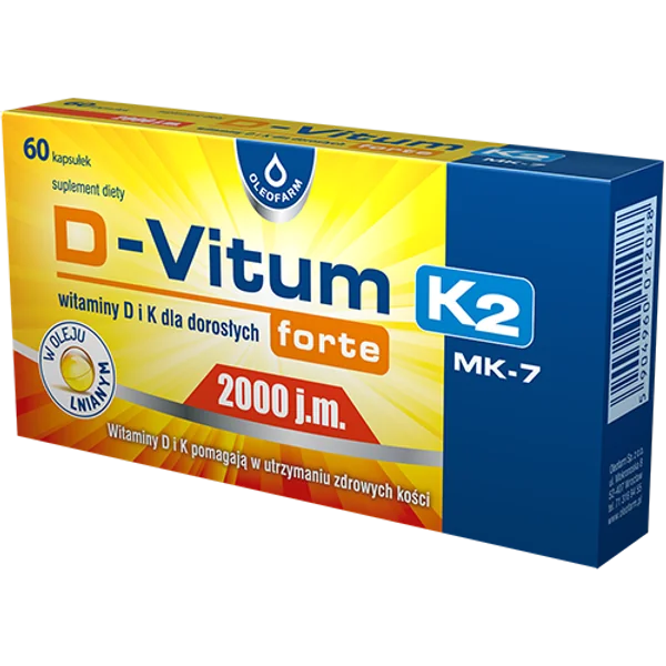 D-Vitum Forte 2000 I.E. K2 Kapseln für gesunde Knochen, Muskeln und das Immunsystem mit Vitamin D3, Vitamin K2 und Omega-3