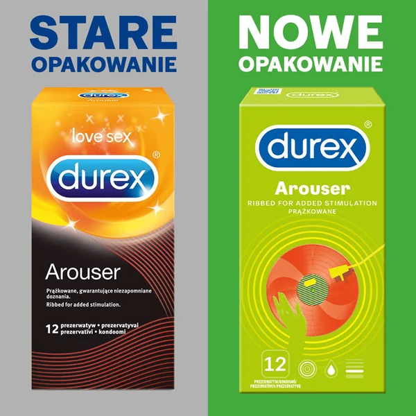 Durex Arouser Kondome – 12 Stück, gerippte und punktierte Kondome für intensives Vergnügen