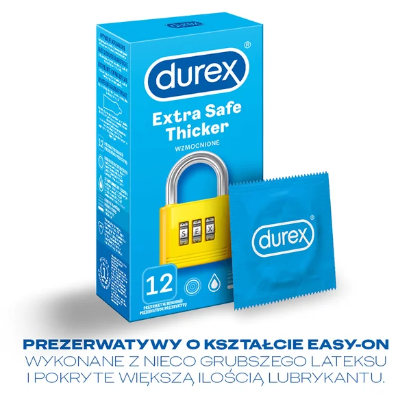 Durex Extra Safe Kondome 12 Stück, dickere Kondome aus Gummilatex mit zusätzlichem Gleitmittel für maximalen Schutz und Komfort