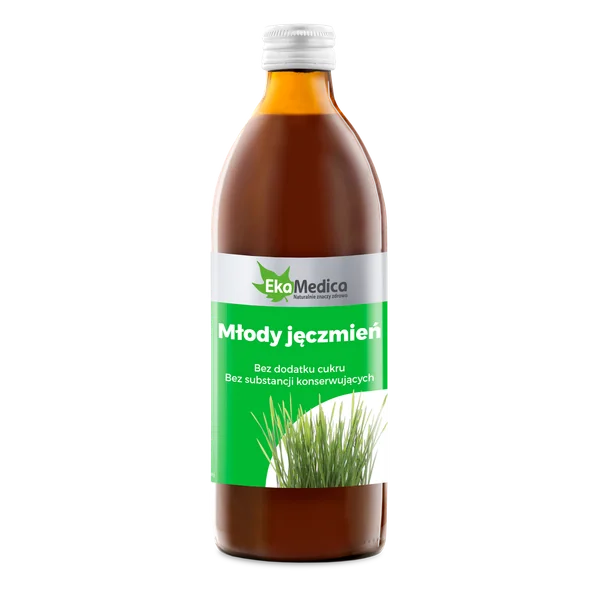 Junggerstensaft von EkaMedica – pasteurisiert, ohne Zuckerzusatz, mit natürlichem Vitamin C aus Camu-Camu-Früchten, 500 ml.