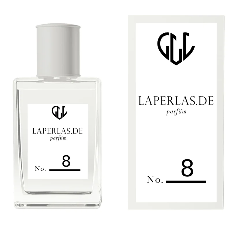 Flakon des Laperlas Parfüms 8, inspiriert von Carolina Herrera 212 VIP. Eleganter, orientalischer Duft mit fruchtigen und floralen Noten, ideal für selbstbewusste Frauen