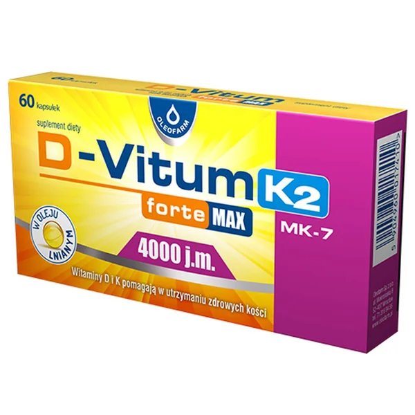 D-Vitum Forte Max 4000 IE K2 Kapseln mit Vitamin D3 und K2, unterstützt gesunde Knochen, Immunsystem und Cholesterinspiegel