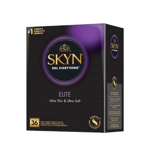 SKYN Elite Kondome 36 Stück, ultra dünne Polyisopren Kondome ohne Latex, ideal für latexempfindliche Nutzer, mit langanhaltendem Gleitmittel und Reservoir