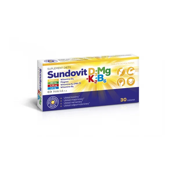 Sundovit D3+Mg+K2+B6 Tabletten zur Unterstützung der Gesundheit von Knochen, Zähnen und Immunsystem. Ideal zur täglichen Vitamin- und Mineralstoffversorgung