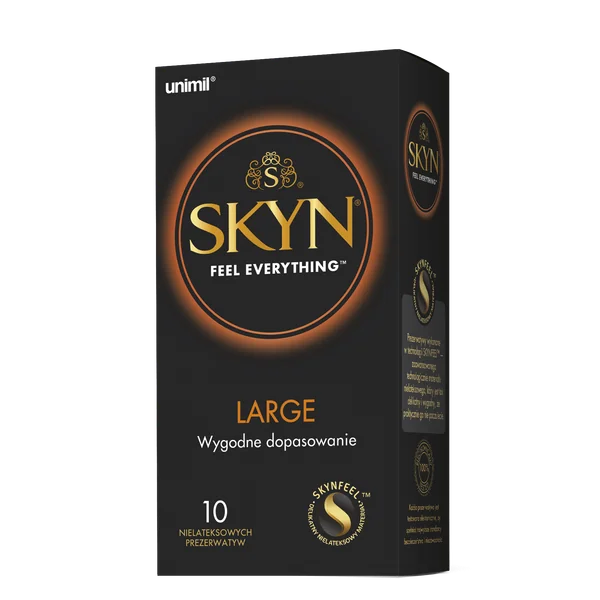Unimil Skyn Large, latexfreie Kondome aus Polyisopren, ideal für Menschen mit Latexallergie, größere Kondome mit feuchtigkeitsspendendem Gel