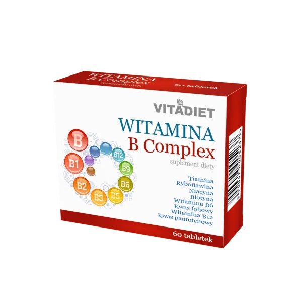 Vitadiet Vitamin B Komplex, 60 Tabletten, Nahrungsergänzungsmittel für Energie, Nerven und Psyche, umfassende Versorgung mit B-Vitaminen