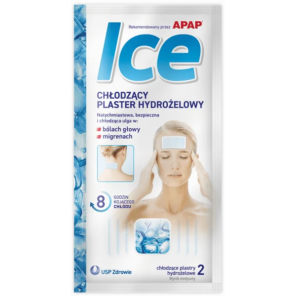 APAP Ice kühlende Gelpflaster für die schnelle Linderung von Kopfschmerzen und Migräne mit Menthol. Einfache Anwendung für Erwachsene und Kinder ab 12 Jahren