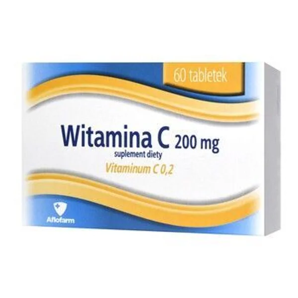 Aflofarm Vitamin C 200 mg Tabletten für das Immunsystem und die Unterstützung des Energiestoffwechsels, 60 Tabletten in der Verpackung