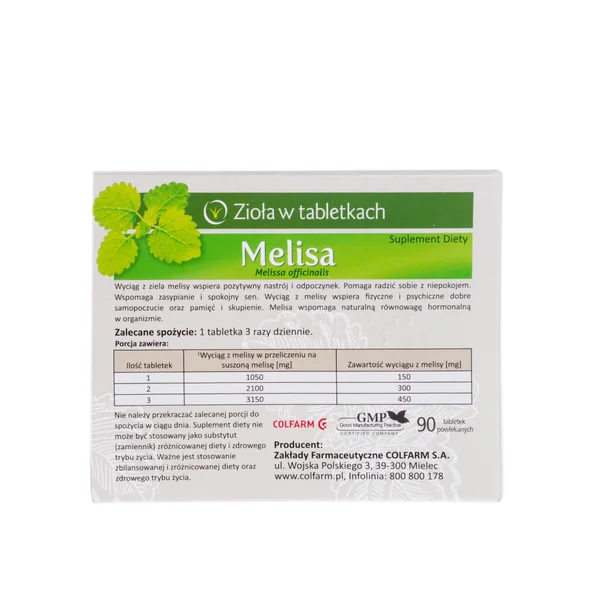 Colfarm Melisa Tabletten – pflanzliches Nahrungsergänzungsmittel mit Melisse