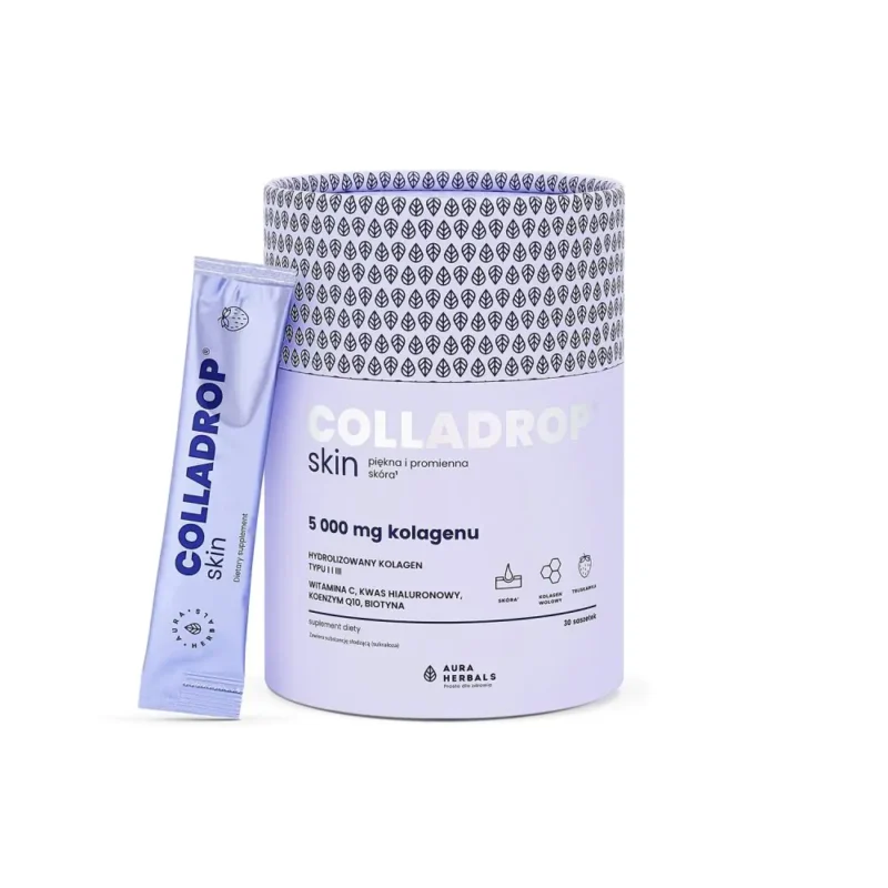 Colladrop Skin Kollagenpulver, 5000 mg in Erdbeergeschmack, zur Unterstützung der Haut, Haare und Nägel, mit Hyaluronsäure und Biotin