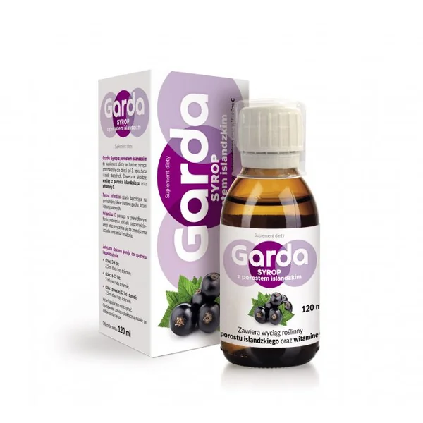 Garda Sirup mit Isländischem Moos zur Linderung von Husten und Heiserkeit. Ideal für Kinder und Erwachsene, enthält Vitamin C