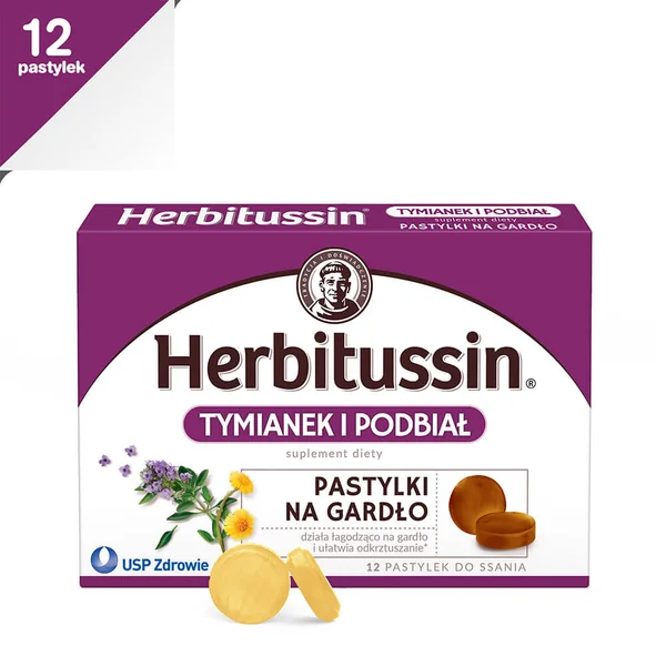 Herbitussin Thymian und Huflattich Halspastillen zur Linderung von Husten und Halsschmerzen mit natürlichen Inhaltsstoffen